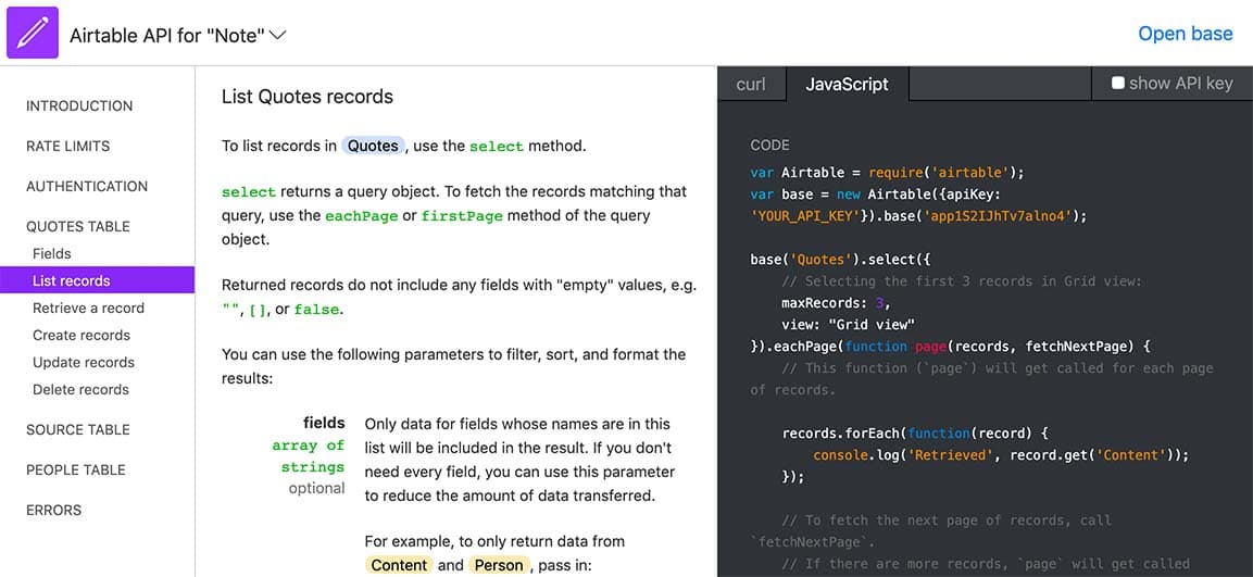 Airtable API
document