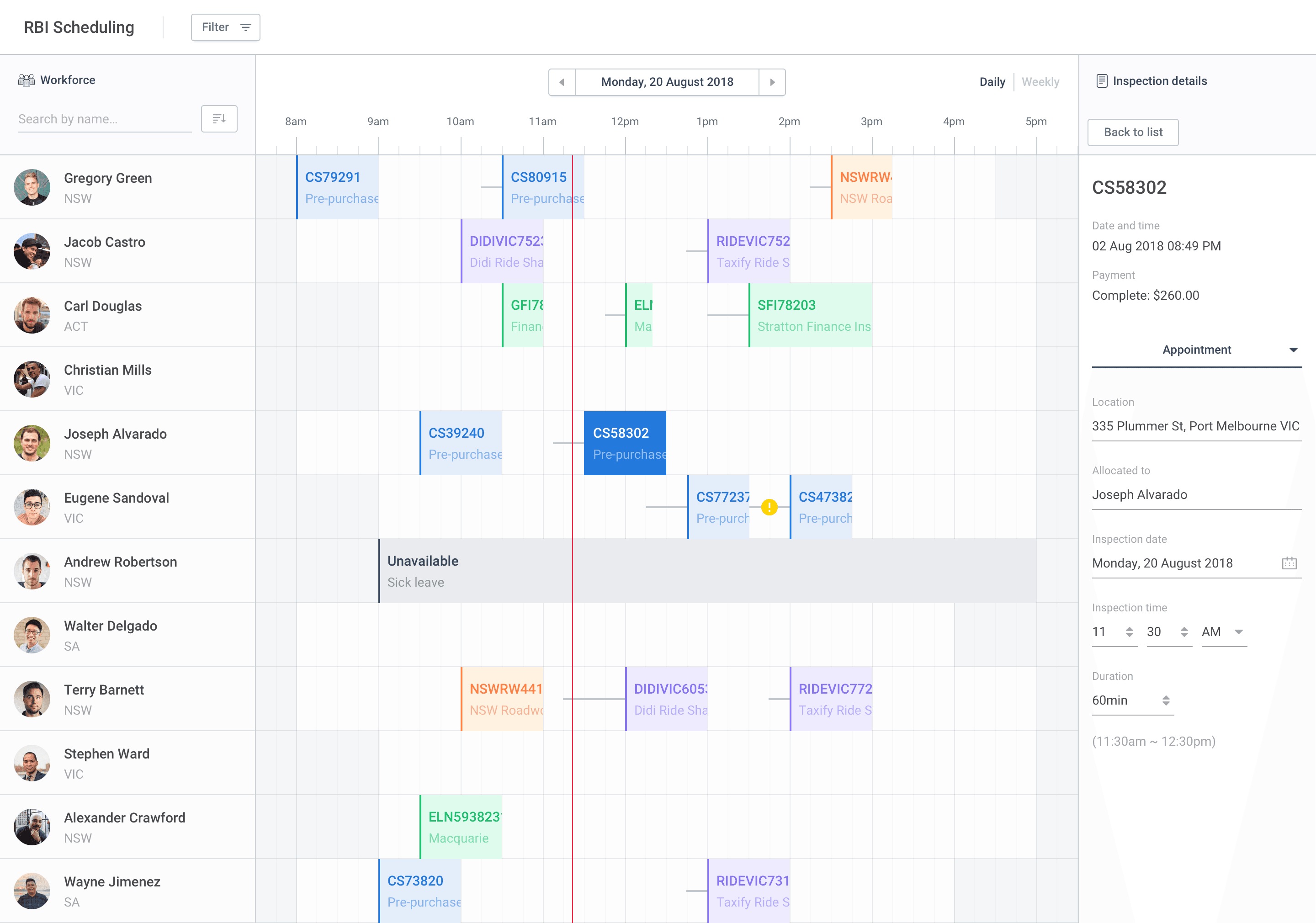 Daily view - job summary